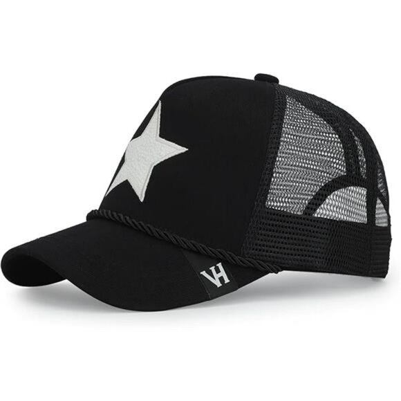 Black mesh trucker hat for women pearl star snapback adjustable baseball cap - Picture 7 of 7